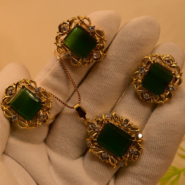 Charming Design Gold Plated Real Stones Necklace Set for Girls/Women