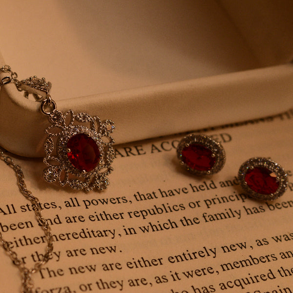 Luxury Design Silver Plated Real Stones Necklace Set for Girls/Women