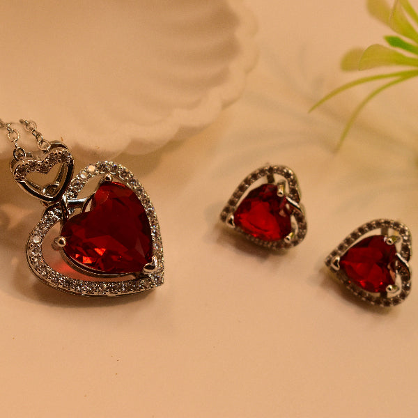 Beautiful Heart Design Silver Plated Real Stones Necklace Set for Girls/Women
