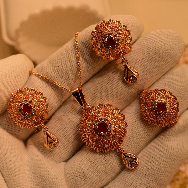 Dazzling Design Gold Plated Crystal Stones Necklace Set for Girls/Wome - Main Image