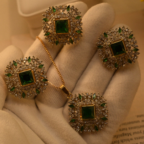 Luminous Unique Design Gold Plated Real Stones Necklace Set for Girls/