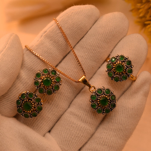 Glamorous Design Gold Plated Crystal Stones Necklace Set for Girls/Women