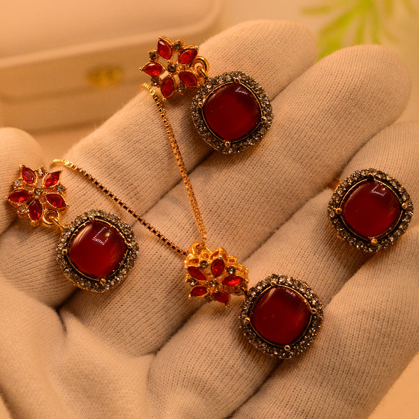 Elegant Unique Design Gold Plated Real Stones Necklace Set for Girls/Women