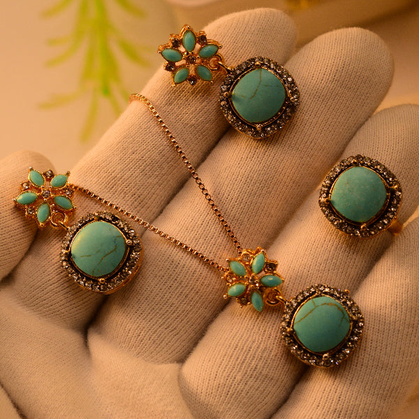 Elegant Unique Design Gold Plated Real Stones Necklace Set for Girls/Women