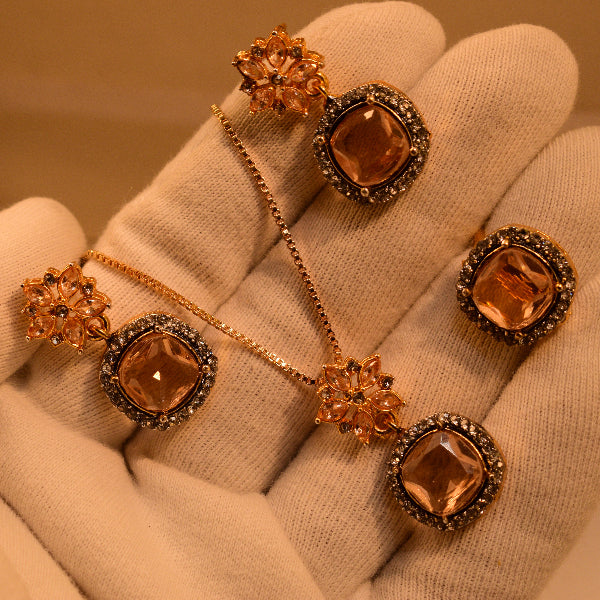 Elegant Unique Design Gold Plated Real Stones Necklace Set for Girls/Women