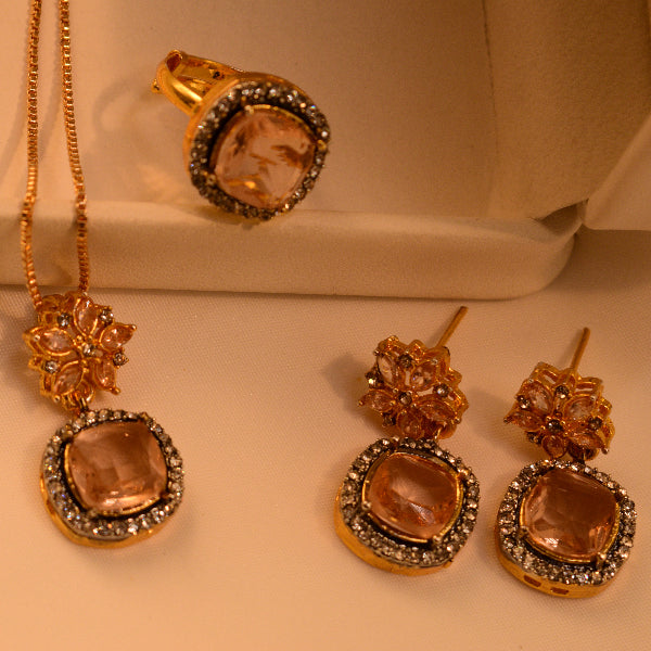 Elegant Unique Design Gold Plated Real Stones Necklace Set for Girls/Women