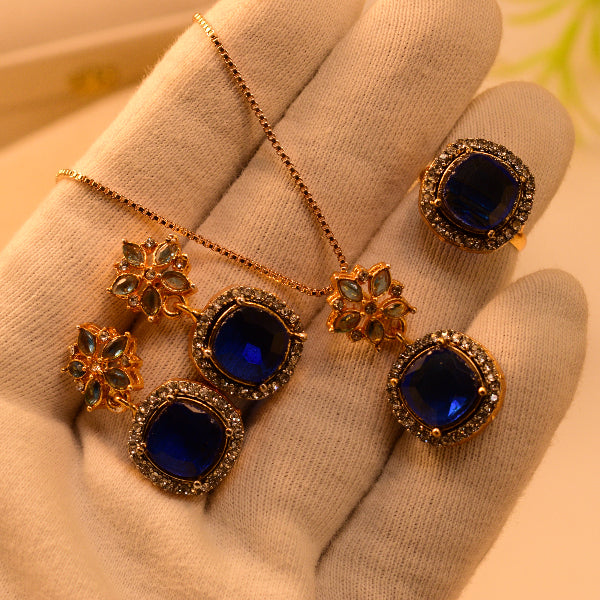 Elegant Unique Design Gold Plated Real Stones Necklace Set for Girls/Women