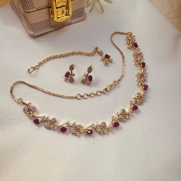 Dazzling Design Gold Plated Crystal Stones Necklace Set for Girls/Women