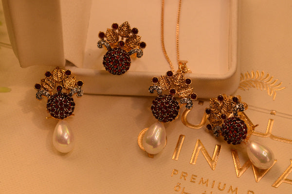 Fancy Unique Design Gold Plated Crystal Stones Necklace Set for Girls/Women