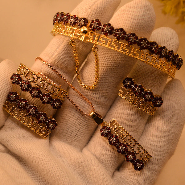 Charming Design Gold Plated Real Stones Necklace Set With Bangle for Girls/Women