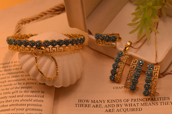 Charming Design Gold Plated Real Stones Necklace Set With Bangle for Girls/Women