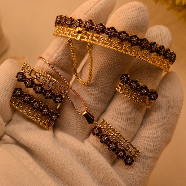 Charming Design Gold Plated Real Stones Necklace Set With Bangle for Girls/Women