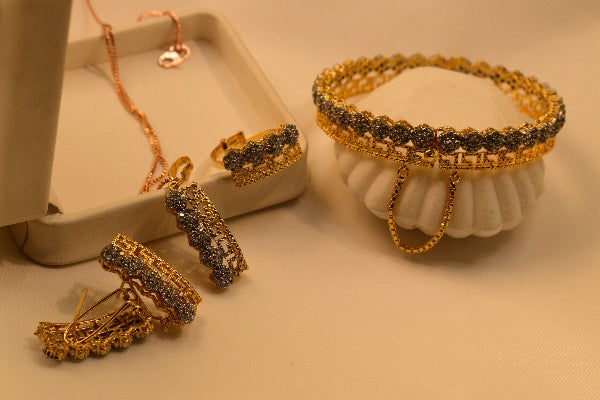 Charming Design Gold Plated Real Stones Necklace Set With Bangle for Girls/Women