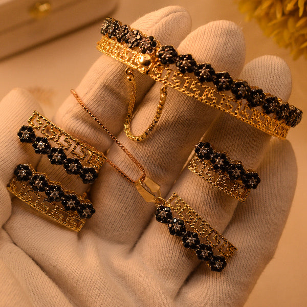 Charming Design Gold Plated Real Stones Necklace Set With Bangle for Girls/Women