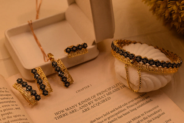 Charming Design Gold Plated Real Stones Necklace Set With Bangle for Girls/Women