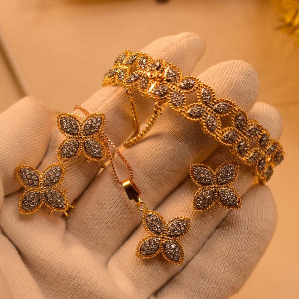 Beautiful Design Gold Plated Real Stones Necklace Set and Bangle for Girls/Women