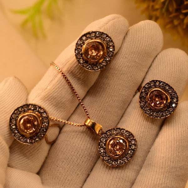Elegant Design Gold Plated Real Stones Necklace Set for Girls/Women