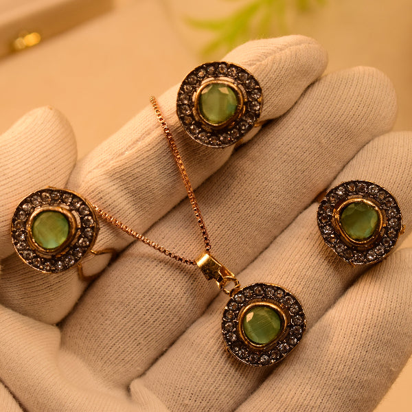 Elegant Design Gold Plated Real Stones Necklace Set for Girls/Women