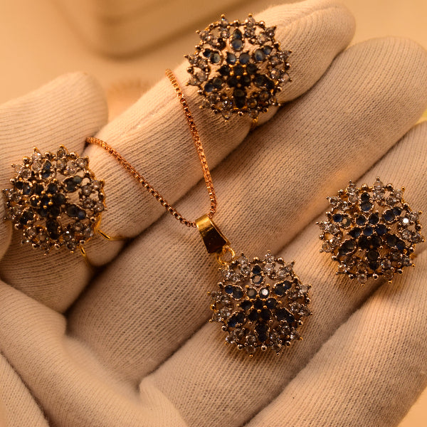 Luminous Design Gold Plated Crystal Stones Necklace Set for Girls/Women