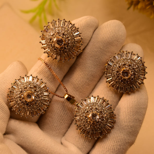 Sparkling Design Gold Plated Crystal Stones Necklace Set for Girls/Women