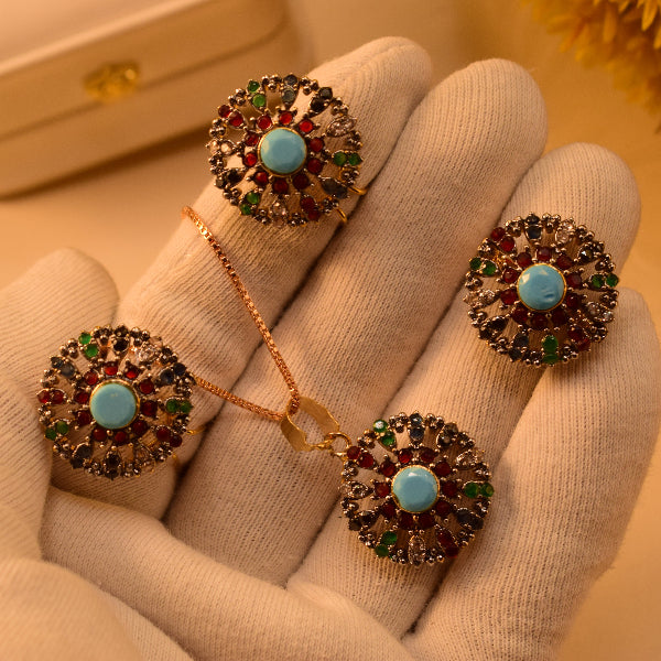Fancy Design Gold Plated Crystal Stones Necklace Set for Girls/Women