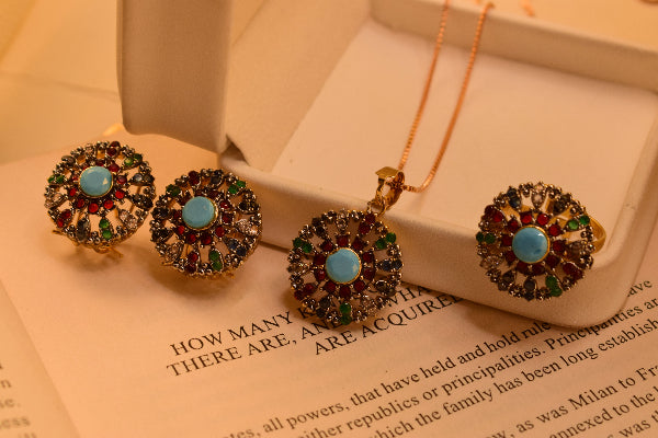 Fancy Design Gold Plated Crystal Stones Necklace Set for Girls/Women