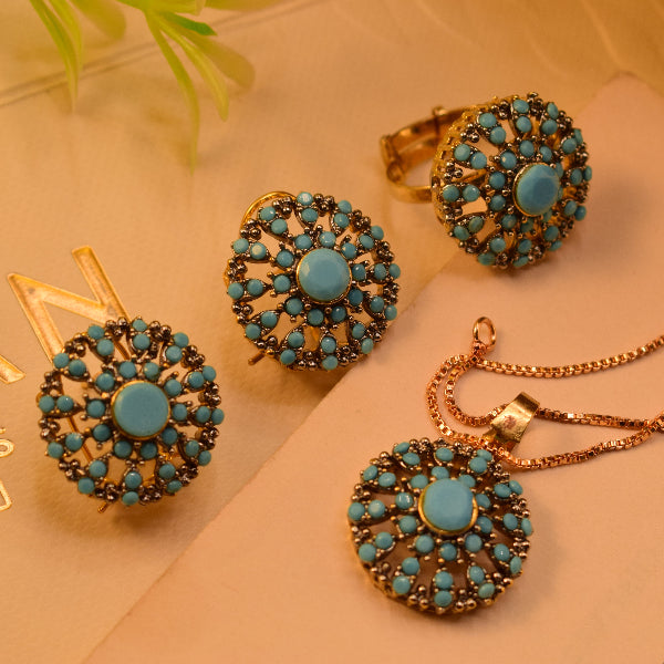 Fancy Design Gold Plated Crystal Stones Necklace Set for Girls/Women