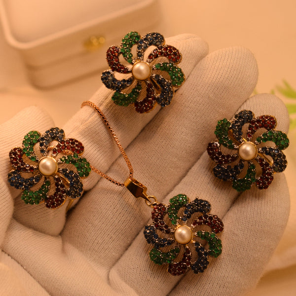 Sparkling Design Gold Plated Crystal Stones Necklace Set for Girls/Women