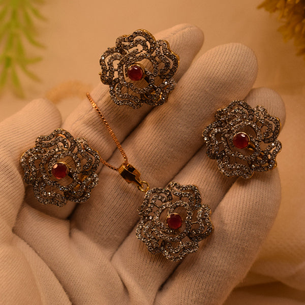 Luxury Design Gold Plated Crystal Stones Necklace Set for Girls/Women