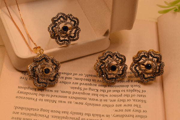 Luxury Design Gold Plated Crystal Stones Necklace Set for Girls/Women