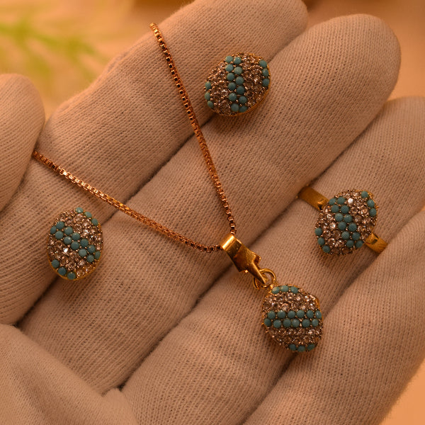 Dazzling Design Gold Plated Crystal Stones Necklace Set for Girls/Women