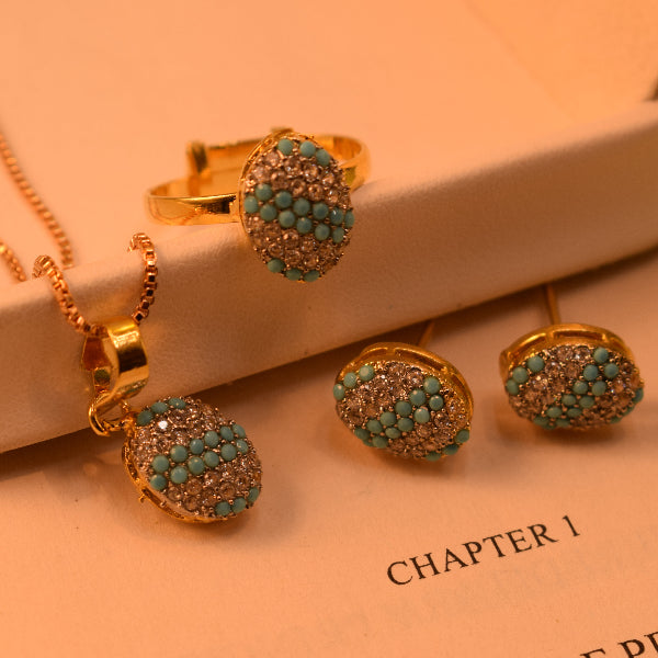 Dazzling Design Gold Plated Crystal Stones Necklace Set for Girls/Women
