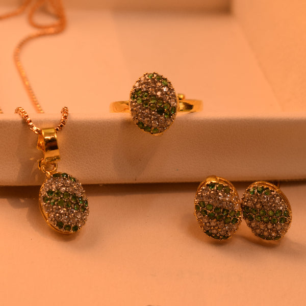 Dazzling Design Gold Plated Crystal Stones Necklace Set for Girls/Women