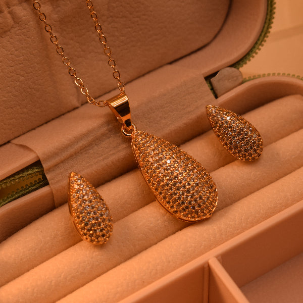 Sparkling Design Gold Plated Crystal Stones Necklace Set for Girls/Women