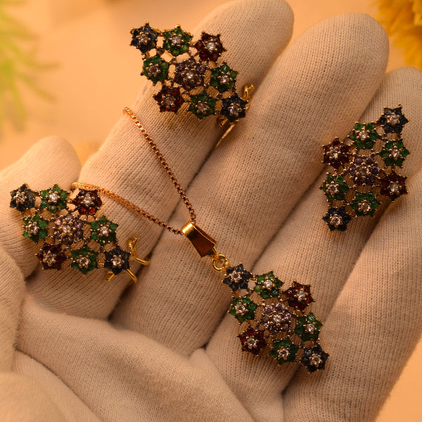 Stylish Design Gold Plated Crystal Stones Necklace Set for Girls/Women