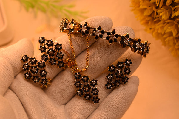 Luminous Design Gold Plated Crystal Stones Necklace Set and Bangle for Girls/Women
