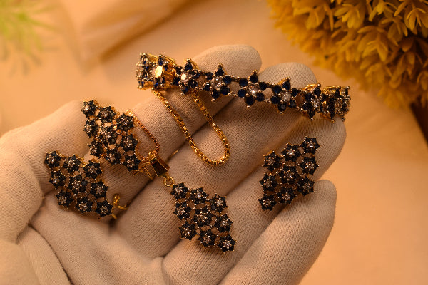 Luminous Design Gold Plated Crystal Stones Necklace Set and Bangle for Girls/Women
