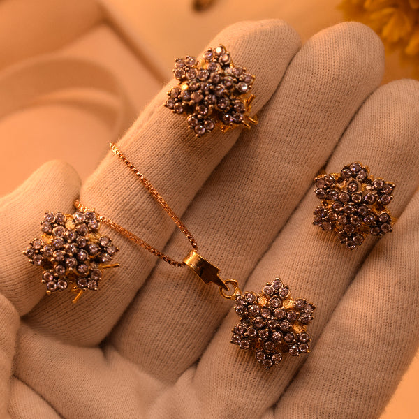 Sparkling Design Gold Plated Crystal Stones Necklace Set for Girls/Women