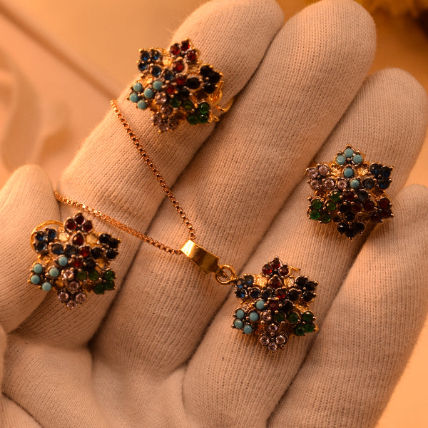 Sparkling Design Gold Plated Crystal Stones Necklace Set for Girls/Women