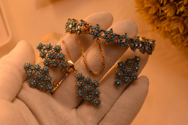 Luminous Design Gold Plated Crystal Stones Necklace Set and Bangle for Girls/Women