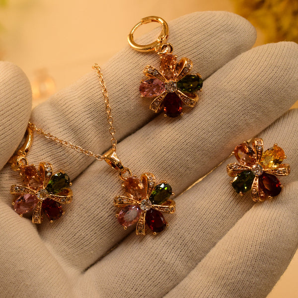 Gorgeous Design Gold Plated Crystal Stones Necklace Set for Girls/Women