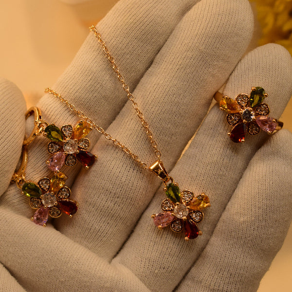 Elegant Design Gold Plated Crystal Stones Necklace Set for Girls/Women