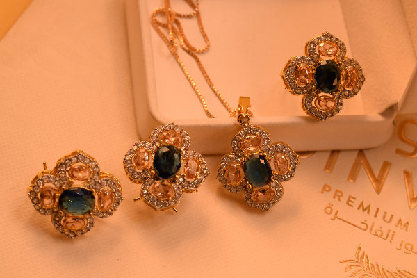 Stylish Design Gold Plated Real Stones Necklace Set for Girls/Women