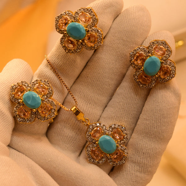 Stylish Design Gold Plated Real Stones Necklace Set for Girls/Women