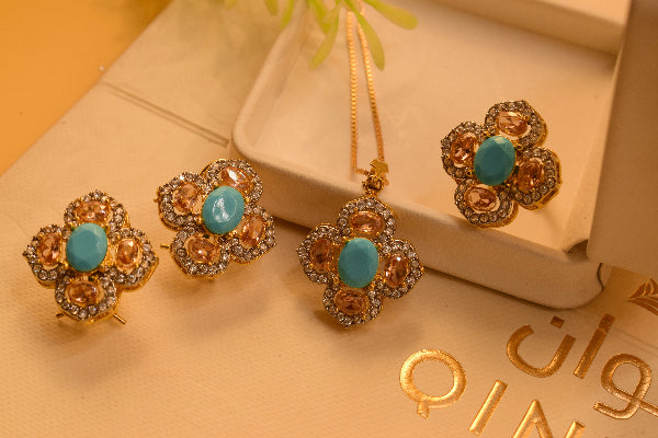 Stylish Design Gold Plated Real Stones Necklace Set for Girls/Women