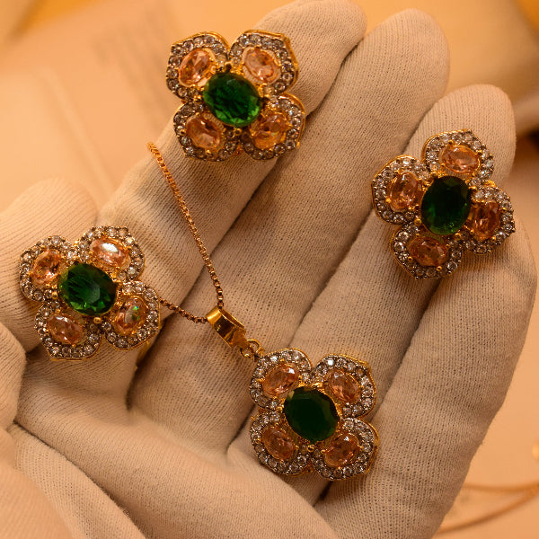 Stylish Design Gold Plated Real Stones Necklace Set for Girls/Women