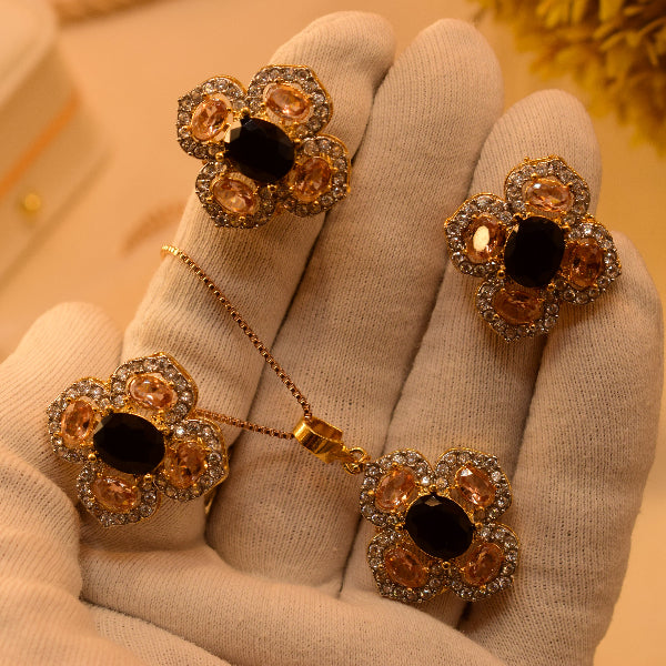 Stylish Design Gold Plated Real Stones Necklace Set for Girls/Women