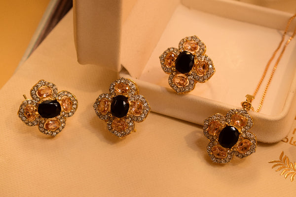 Stylish Design Gold Plated Real Stones Necklace Set for Girls/Women