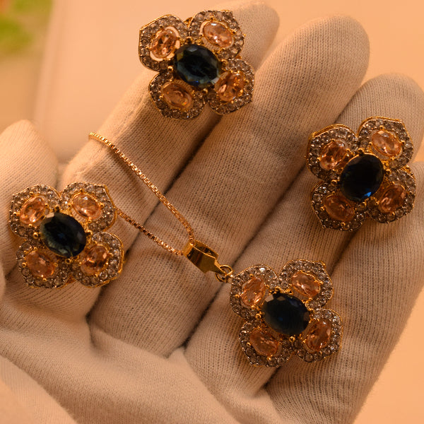 Stylish Design Gold Plated Real Stones Necklace Set for Girls/Women