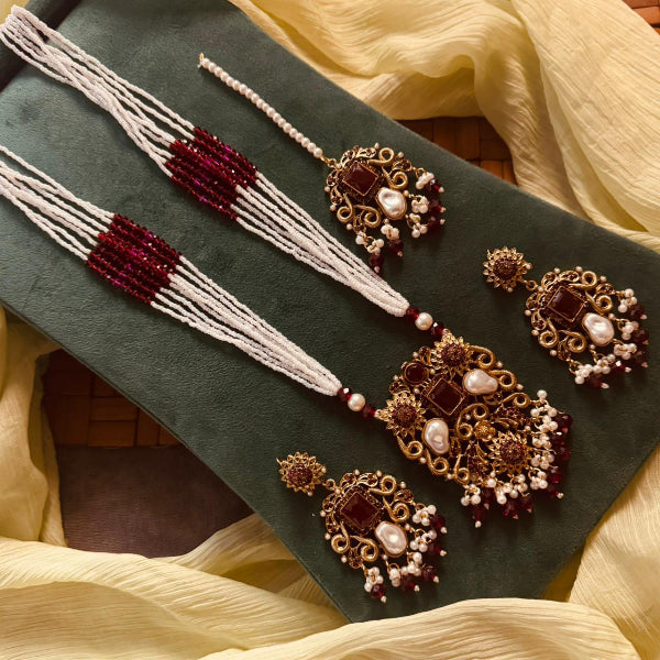 Sparkling Design Gold Plated Real Stones Necklace Set for Girls/Women